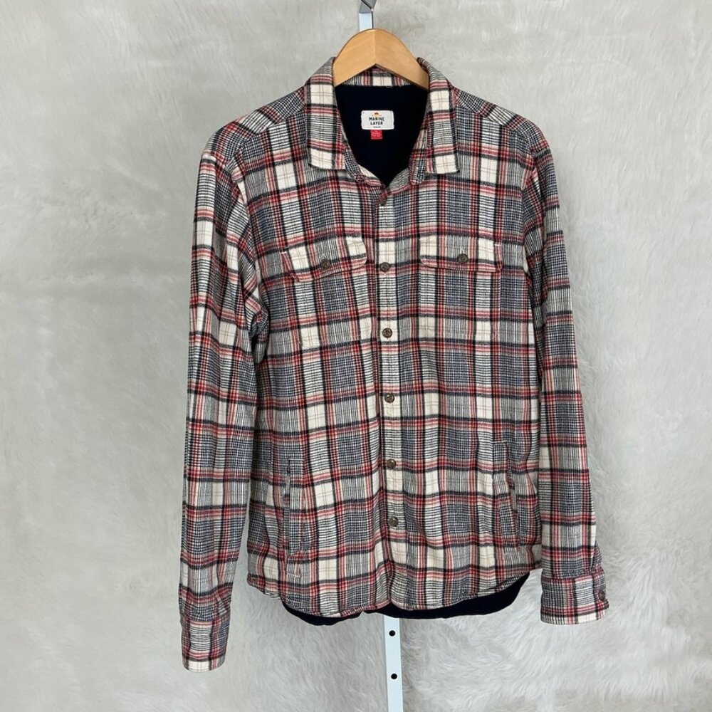 Marine Layer Men's Ivory Red Blue Flannel Signature Lined Camping Shirt Jacket M